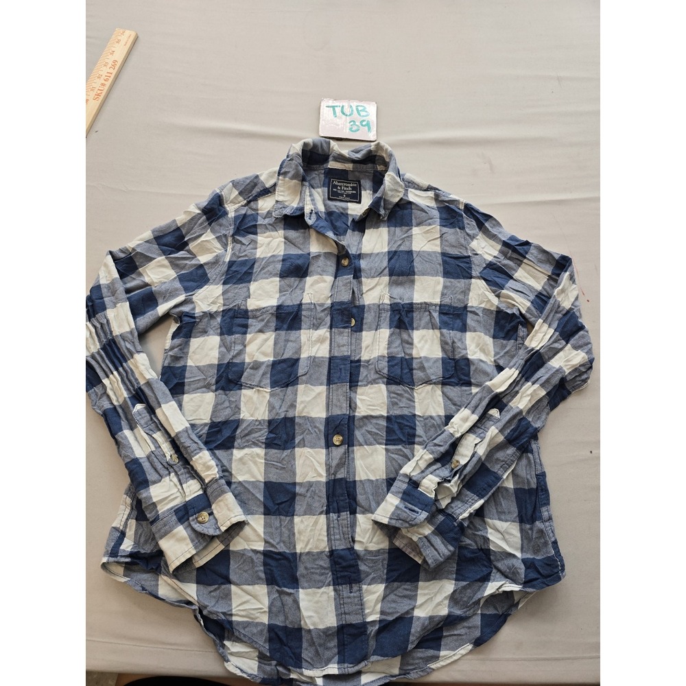 Abercrombie & Fitch Mens Small Blue White Buffalo Plaid Button Down Shirt